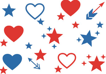 Patriotic Star and Heart Pattern in Red White and Blue.
