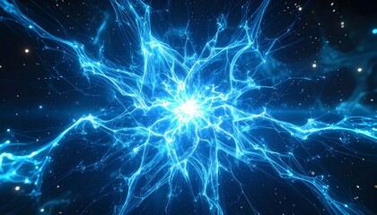 Digital fractal wave pattern with glowing blue electricity and stars for an abstract texture background