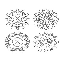 Vector set of round ornamental elements with gear and flower designs for pattern and icon illustration