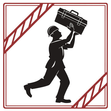 Construction worker lifting toolbox silhouette