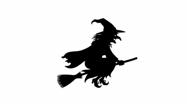 Dynamic silhouette of a flying witch on a broomstick, embodying the spirit of Halloween, magic, and mystical fantasy, perfect for festive designs and spooky themes