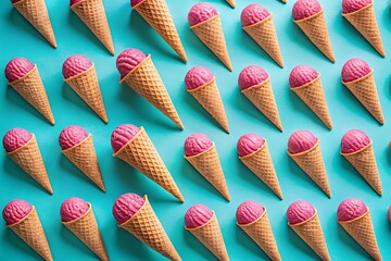 Delicious Pink Ice Cream Cones on a Teal Background A Sweet Summer Pattern