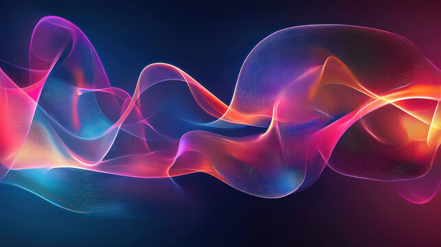 Abstract swirling ribbons of vibrant colors against a dark blue background