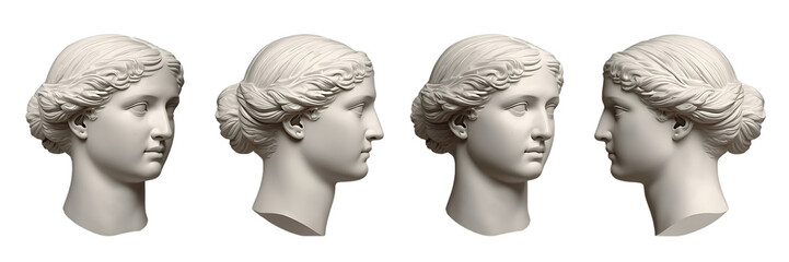 Four Views of a Classical Female Bust Statue in Profile on Black Background Art and History