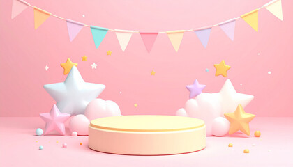 Pink Birthday Celebration Stage with Decorations.