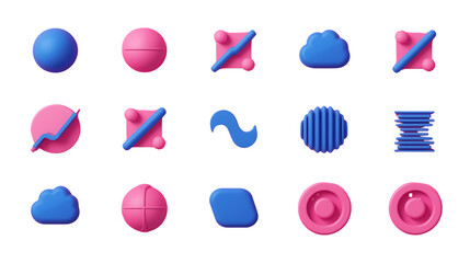 Modern 3D Render of Pink and Blue Abstract Shapes on Black Background Design Elements