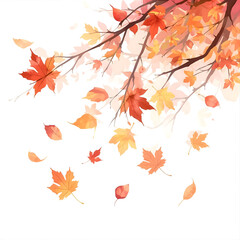 Fototapeta premium Autumnal Branch: A vivid illustration captures the essence of autumn, with a branch adorned in rich, vibrant. isolated on transparent background Generative AI.