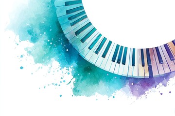 Curved piano keyboard arcing across the page