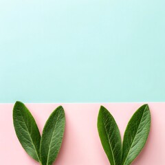 Minimalist Plant Composition Fresh Green Leaves Against Pastel Background Trendy Spring Aesthetic Perfect for Graphic Design and Social Media