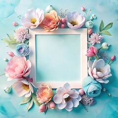 Delicate floral frame with pastel flowers and watercolor background creating a soft and romantic aesthetic design element