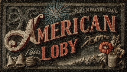 American Labor Day celebration with fireworks, hand-lettered text, and party elements, designed for greeting card or banner