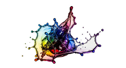 Colorful liquid splash isolated on white background, creating a vibrant and dynamic effect, perfect for abstract design and artistic concepts