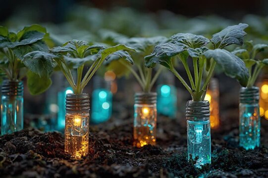 Seedlings Growing in Lighted Glass Vials in Soil 1001 (46