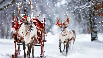 Christmas Sleigh and Reindeer: Iconic Symbols of Holiday Magic – Showcasing Festive Designs, Snow-Dusted Details, and Whimsical Charm for Christmas Decor, Greeting Cards, and Seasonal Displays, Captur