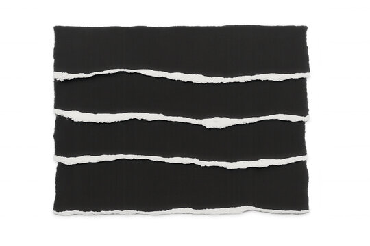 Black torn paper strip sections forming a frame element with ripped white borders, transparent background