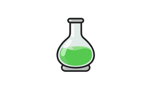  glass laboratory green with wide base and white background, isolated scientific glassware for chemical experiments.