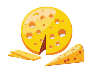 Large, appetizing slice of Swiss cheese with characteristic holes, perfect for a sandwich or a simple, savory snack - Vector Illustration