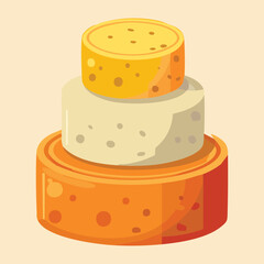 A towering stack of delicious, creamy yellow cheddar cheese wheels ready for a celebratory event or gourmet tasting - Vector Illustration