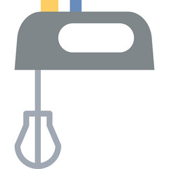 Gray Electric Hand Mixer With Yellow And Blue Accents On White Background Kitchen Appliance For Baking And Cooking