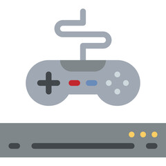 Gray video game controller connected to a gray console on a transparent background rendered in a flat design style