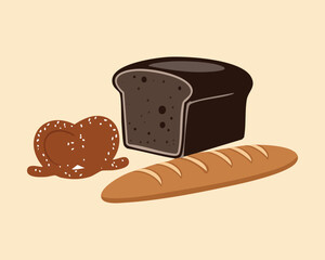 Simple Chocolate Loaf or dark fruitcake with a slice of apple, a rich and moist sweet bread for dessert - Vector Illustration