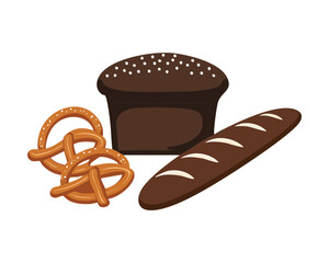 Wholesome Dark Loaf of rye bread with rolls and slices, a simple illustration of a staple food and traditional baking - Vector Illustration