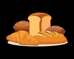 Simple sliced Sandwich Loaf with a whole round bread, a wholesome illustration of daily food essentials and baking - Vector Illustration