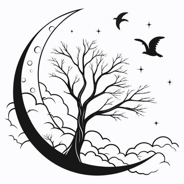 Moon and clouds silhouette