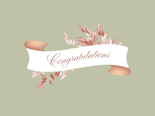 Congratulations card template featuring a wide ribbon decorated by clusters of watercolor-inspired style of red leaves