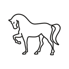 A black outline of a horse facing left Its front left leg is raised. editable line icon