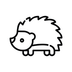 A blacklined cartoon of a hedgehog with spiky hair round body and small legs. editable line icon