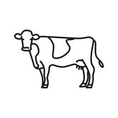 A simplified line drawing of a cow depicted in black outline. editable line icon