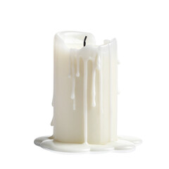 Half melted white candle isolated on a transparent background; PNG