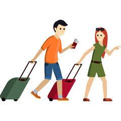 Pixel Art Couple With Luggage Traveling Together On A White Background With Passport And Tickets For A Journey And Vacation