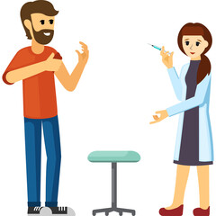 Pixel Art Doctor Administering Vaccine To Patient In A White Room Holding Syringe