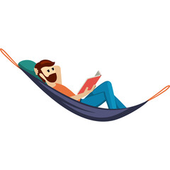 Pixel Art Man Relaxing Reading Book In Hammock With Green Pillow Orange Shirt Blue Pants