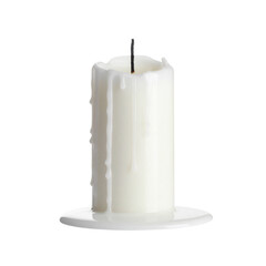 Half melted white candle isolated on a transparent background; PNG