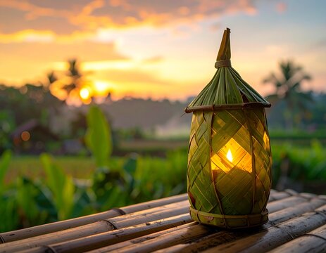 Banana Leaf Lantern at Tropical Dusk