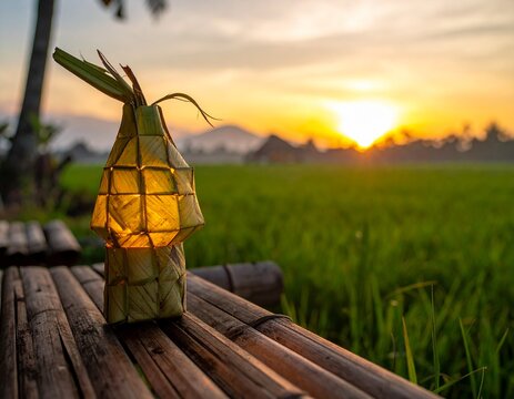 Banana Leaf Lantern at Tropical Dusk