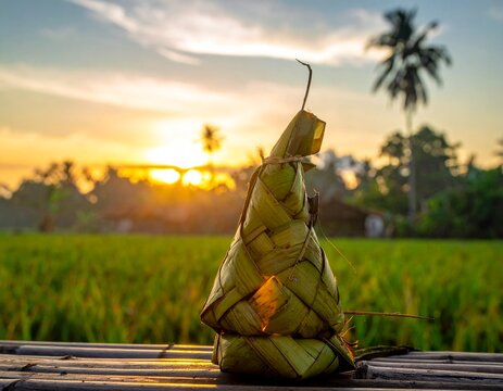Banana Leaf Lantern at Tropical Dusk