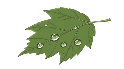 Green Leaf with Sparkling Water Drops on Transparent Background