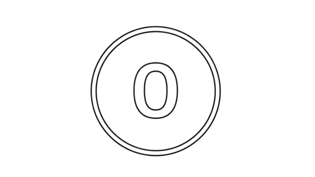 Simple Number Zero Minimalist Gray Circle on Transparent Background