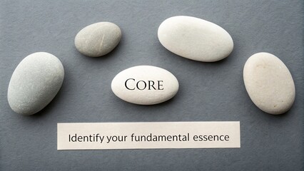 Arrangement of smooth stones on a gray surface with message