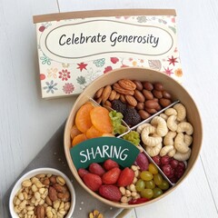 Assorted nuts and dried fruits in a bowl for sharing