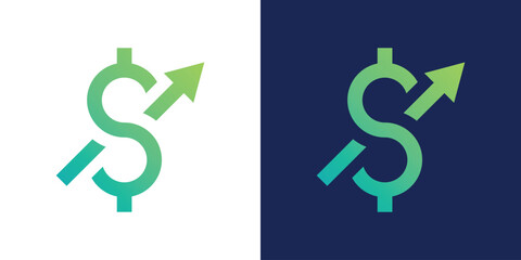 Modern logo combining an upward arrow and dollar symbol, representing financial growth, success, and investment progress. Perfect for finance, business, or economic branding.