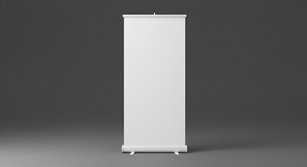 Clean Studio Shot of a Blank White Roll-Up Banner on a Gray Background