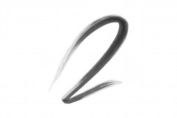 Silver paint brush stroke forming number two on transparent background, displaying texture and abstract design