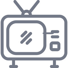Retro Television Icon Gray Outline Simple Vector Art Transparent Background Flat Design Isolated Object