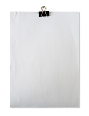 blank paper with binder clip isolated