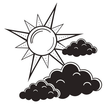 Sun with clouds silhouette